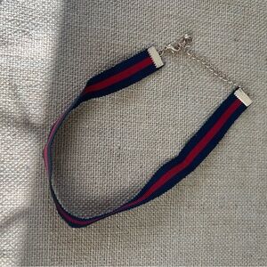 Blue red stripe cloth ribbon choker necklace simple minimal layering